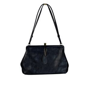 Saber 60's Vintage Black Pebbled Leather Top Handle Handbag Structured Purse